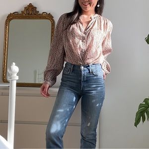 & Other Stories Silk Cotton Blend Blouse Pink Floral Size US 2/XS